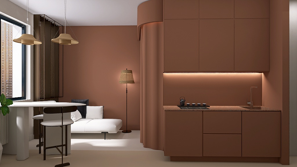 Студия 25 метров с спальней гостиной и кухней