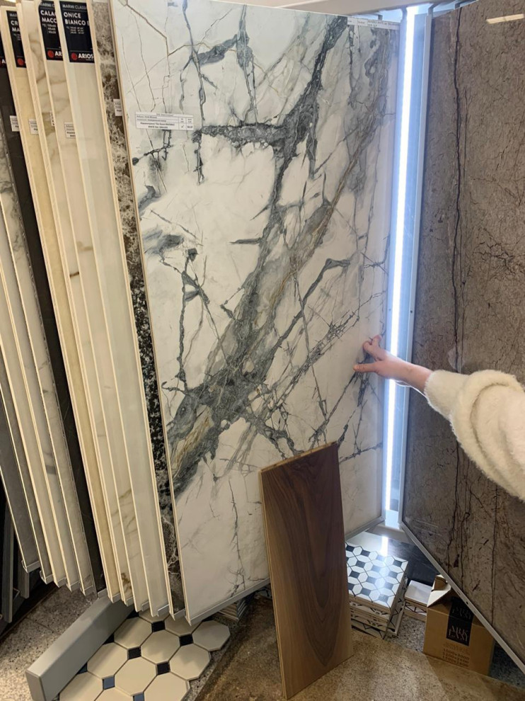 Керамогранит в детском с/у, фасад тумбы для раковины