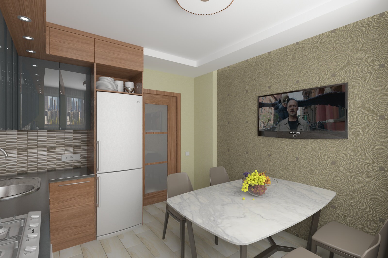 Кухня в серо-оливковых тонах