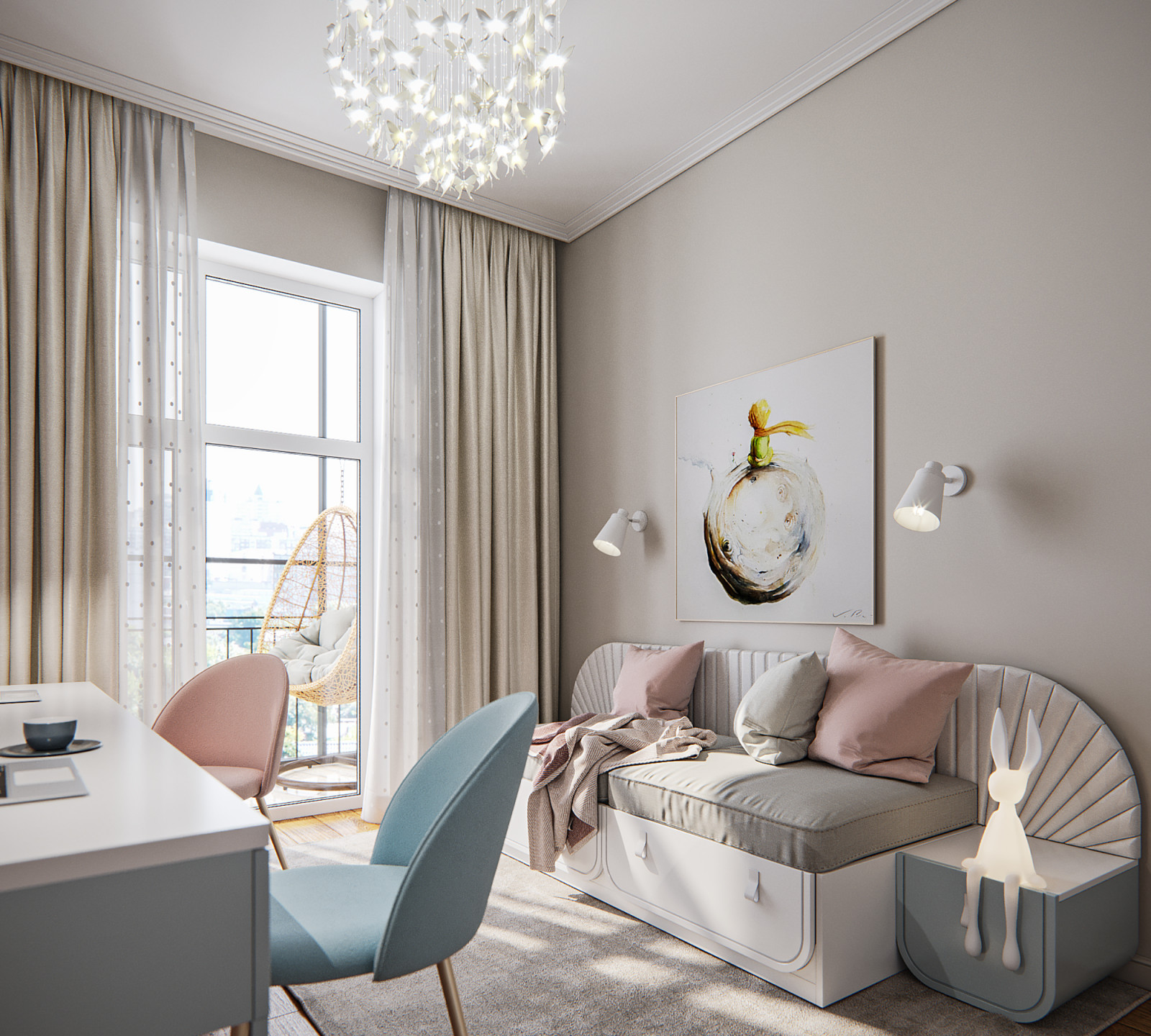 Элегантная детская комната для 2-х маленьких девочек