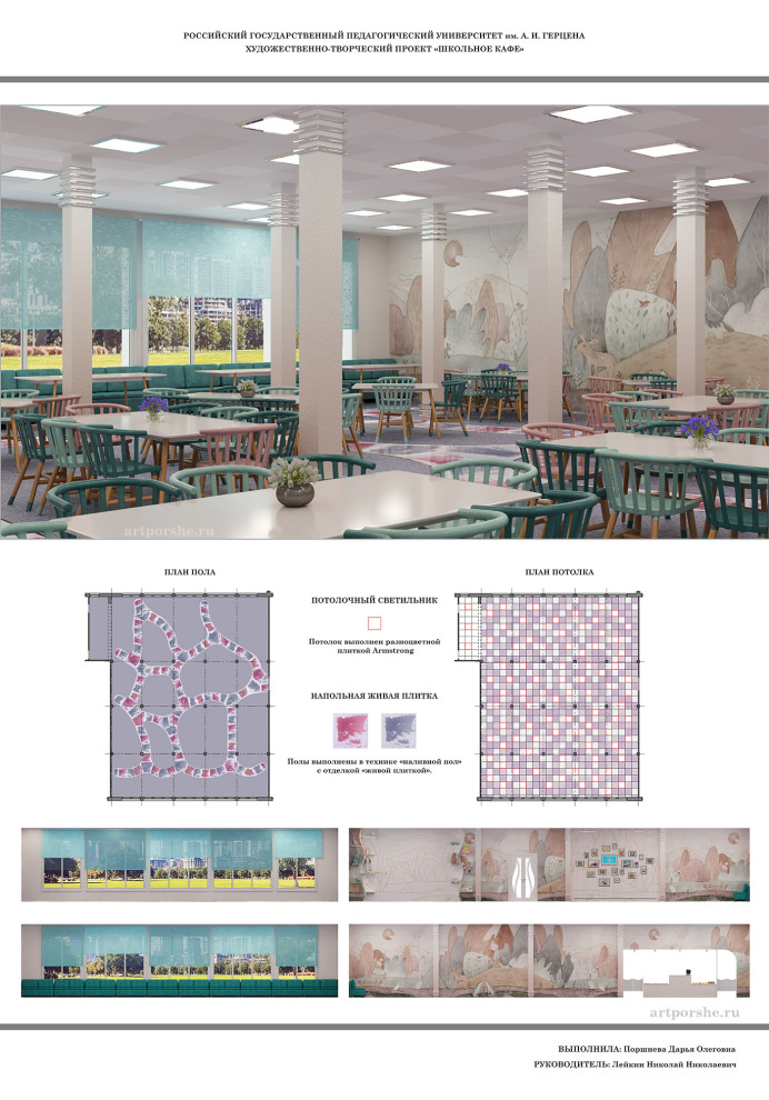 Дизайн-оформление интерьера школьного кафе