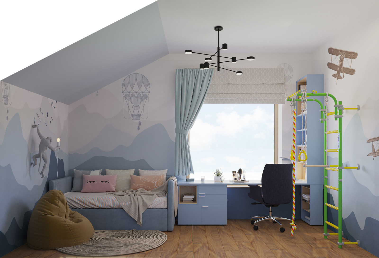 Современный загородный дом. 2 этаж. Спальня, детские, ванная