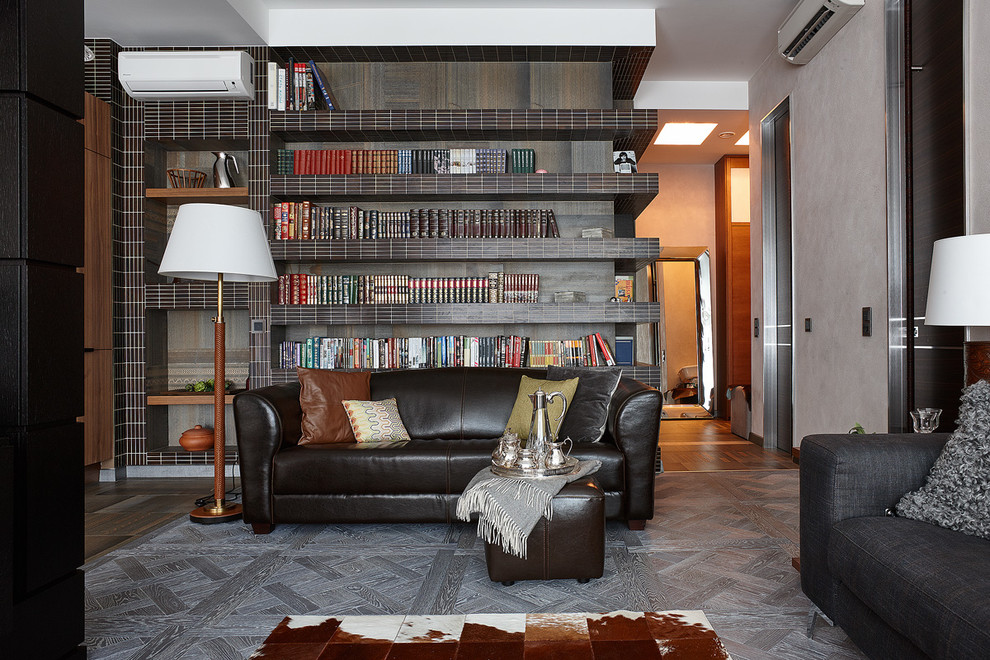 Интерьер библиотеки в гостиной