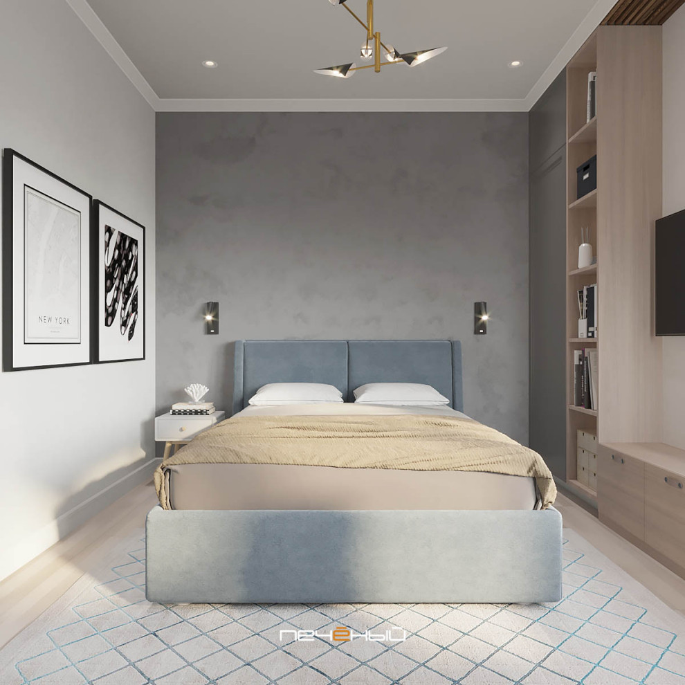 Серо-синий современный интерьер