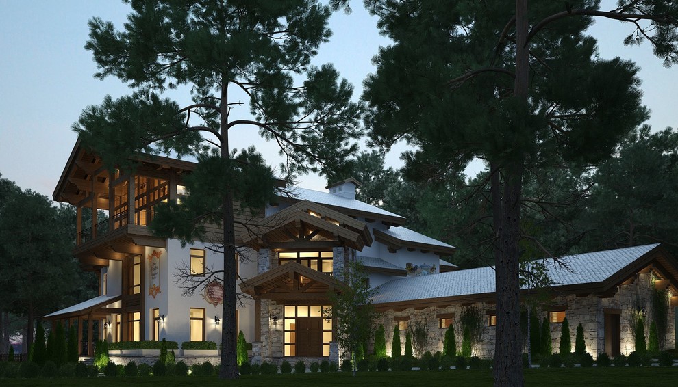 Частное шале с витражом в мансарде