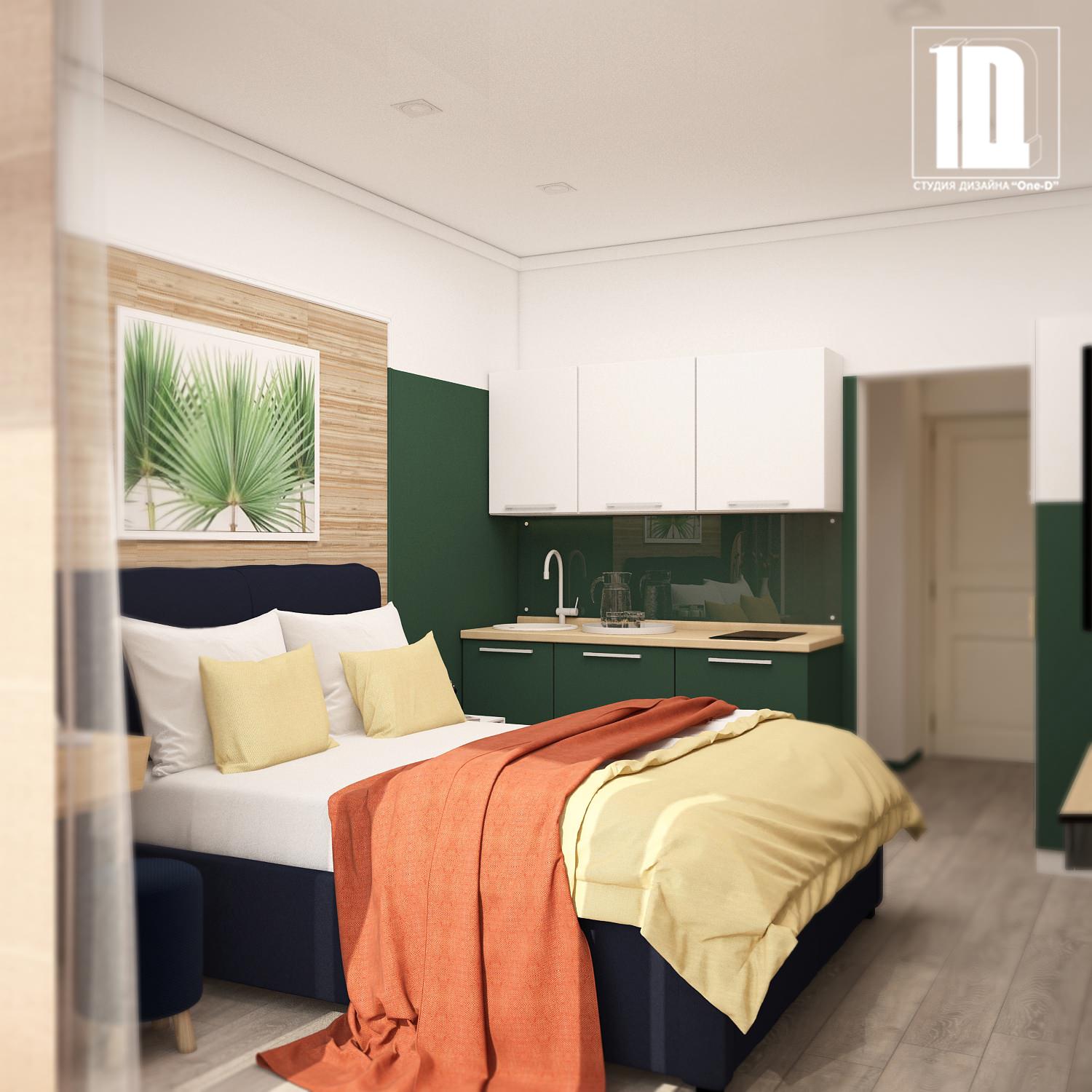 Спальня, кухонная зона