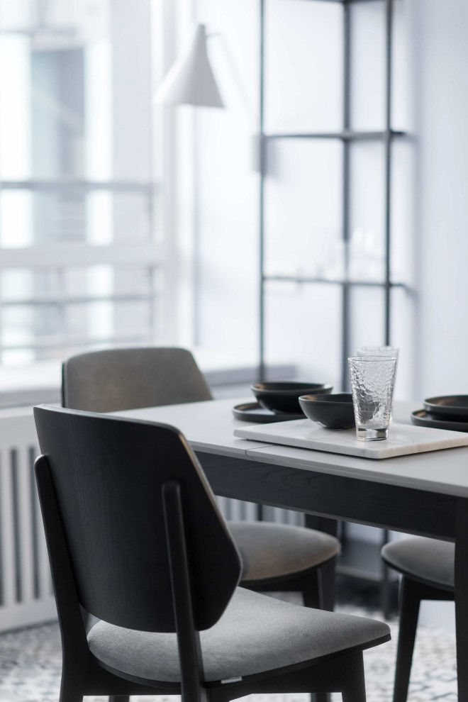 The light blue tones in the interiors of apartment