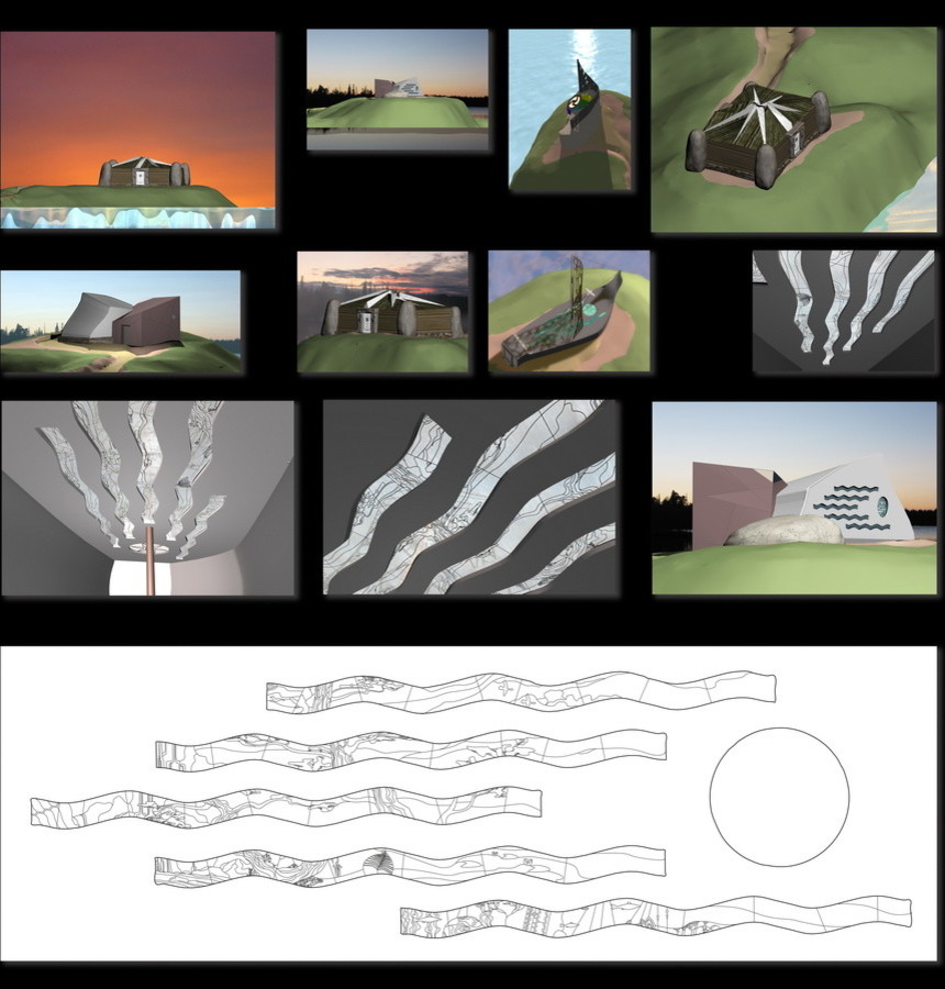 Музей "Калевала".  Презентационный лист.  Эскизы вариантов проекта.