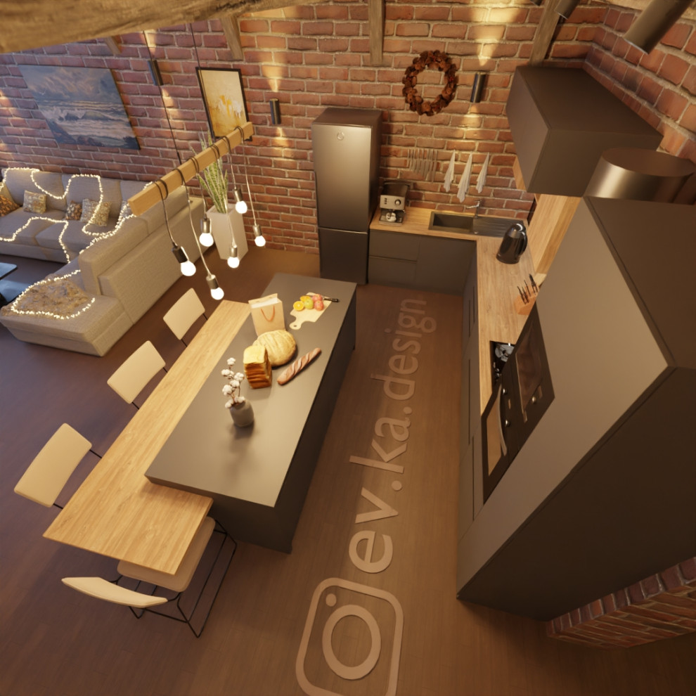 Кухня-гостинная в A-Frame доме