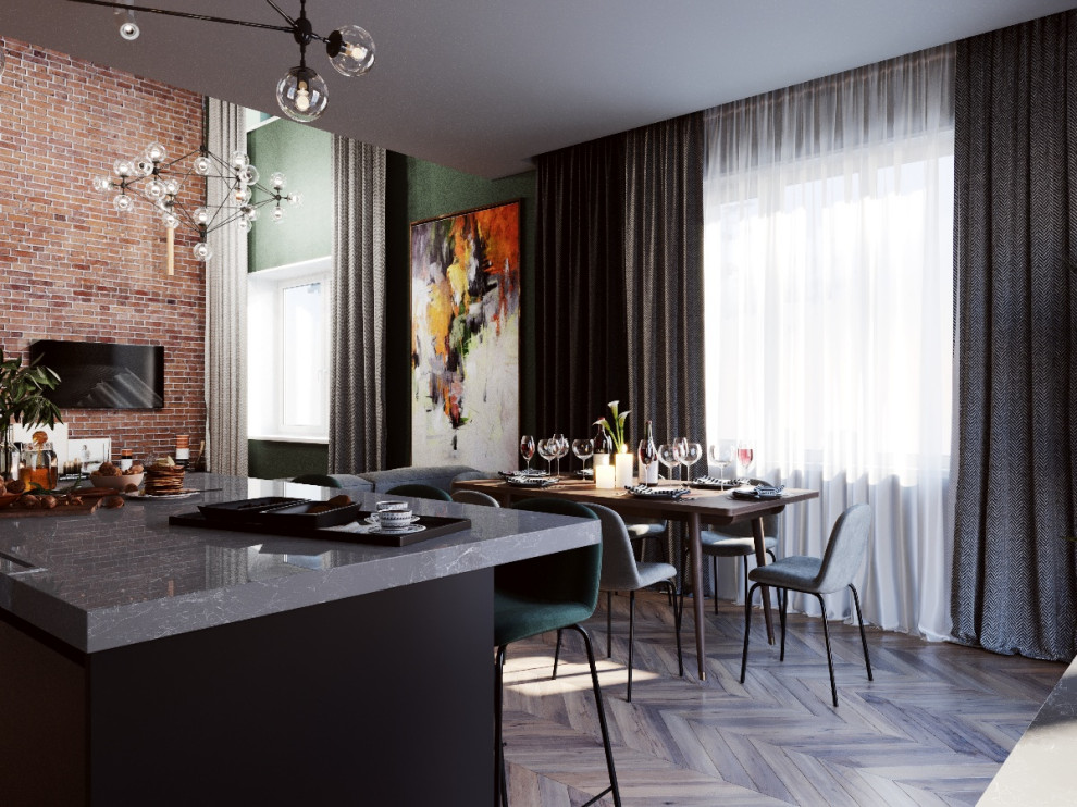 Дизайн кухни-гостиной 55 кв.м