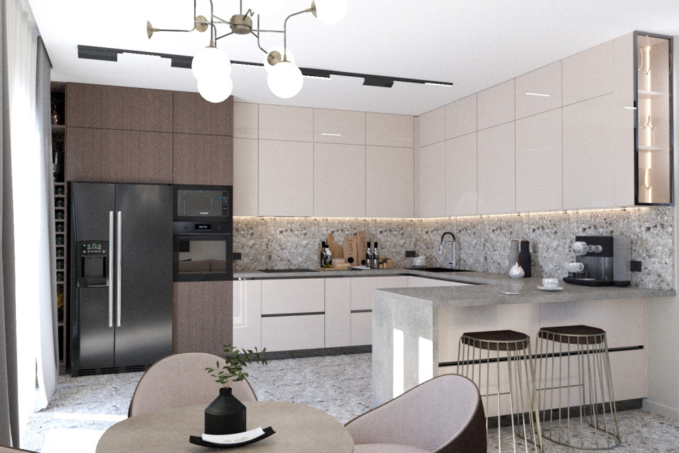 Обложка проекта: Визуализация кухни совмещенной с гостиной.