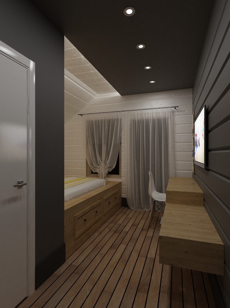 Интерьер загородного дома из оцилиндрованного бруса.