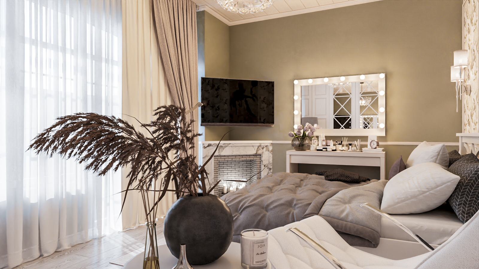 House_011_визуализация интерьера спальни дома в г. Ростов-на-Дону