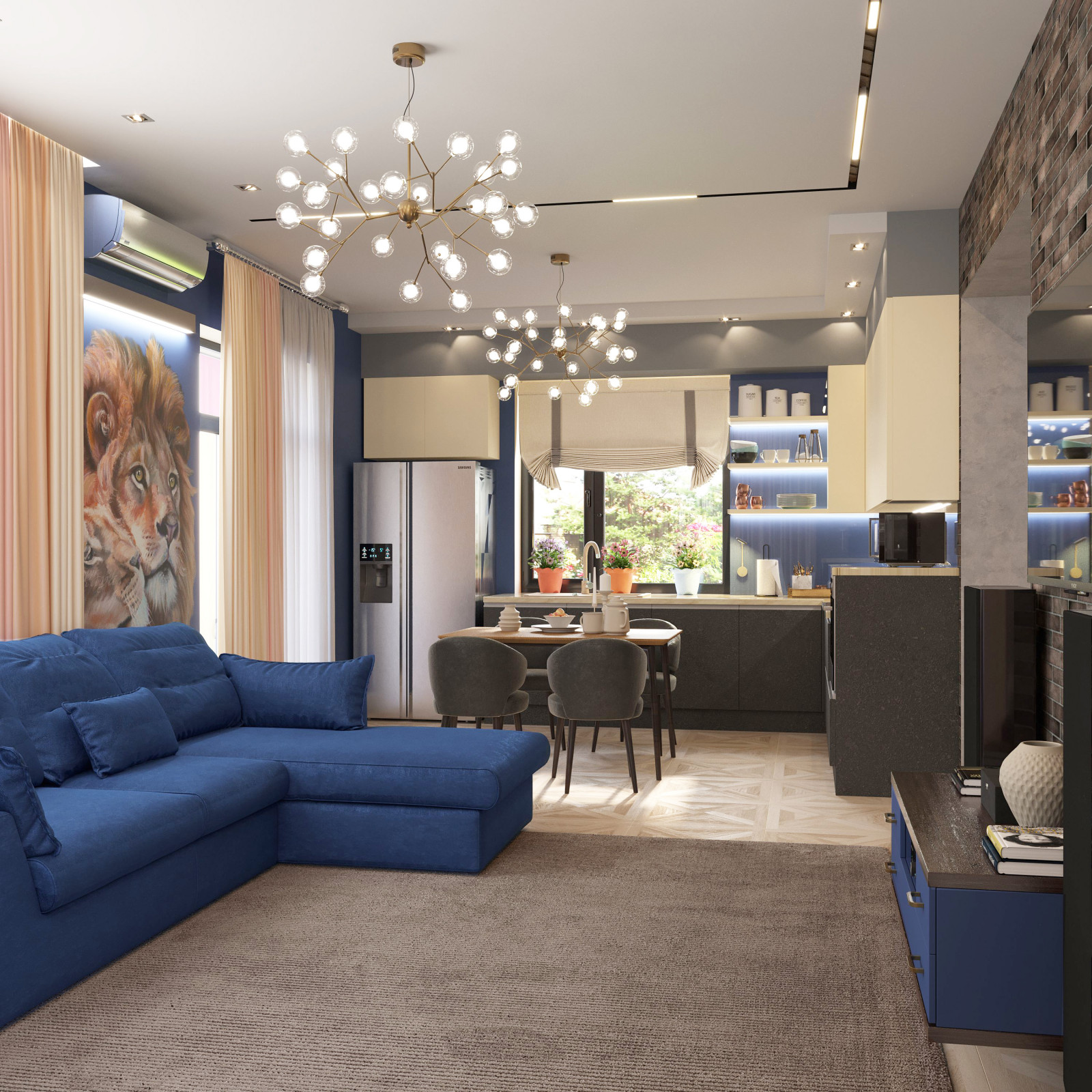 гостиная и кухня в загородном доме