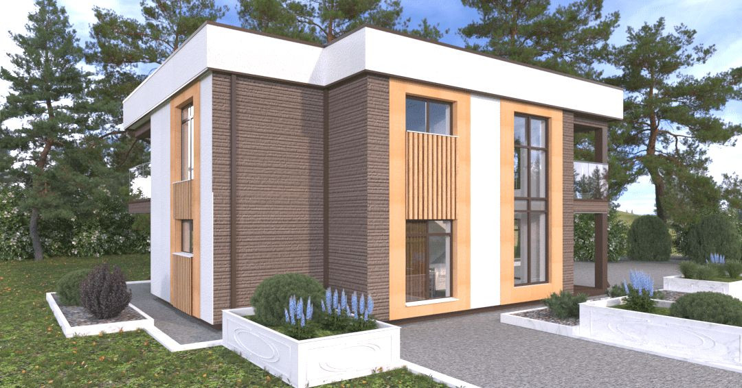 Дом двухэтажный кирпичный с облицовкой из фасадных панелей NICHIHA