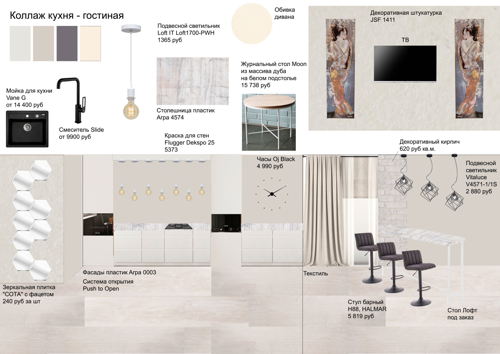 Обложка проекта: "Концепт дизайн" совмещенной гостиной и кухни