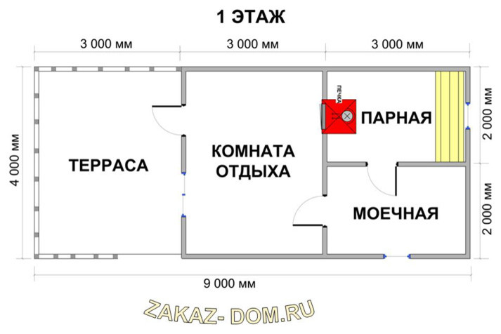 Баня из профилированного бруса (4х9 м) - Проект № Б-29