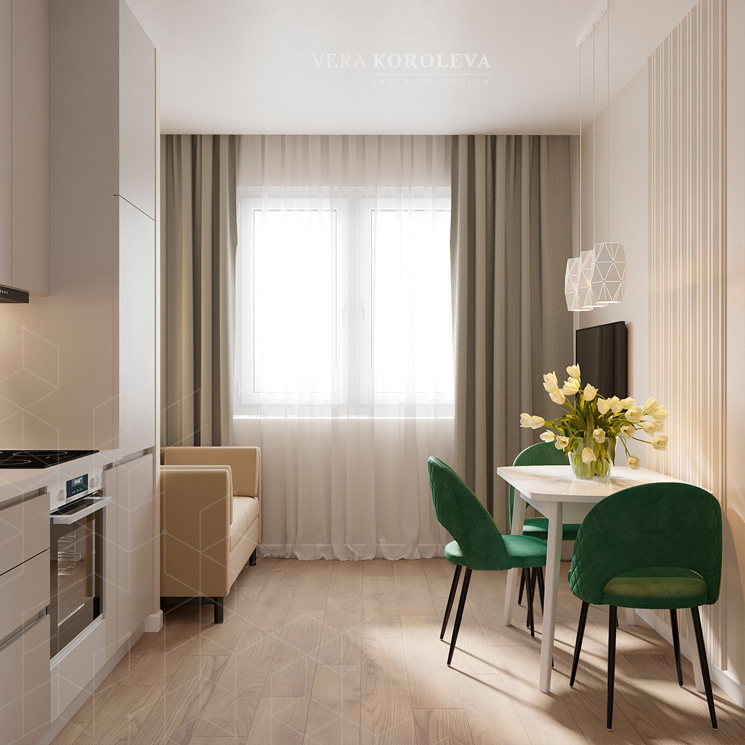 Компактная двушка для молодой семьи ЖК "Янино"я-гостиная с обеденной зоной и неб