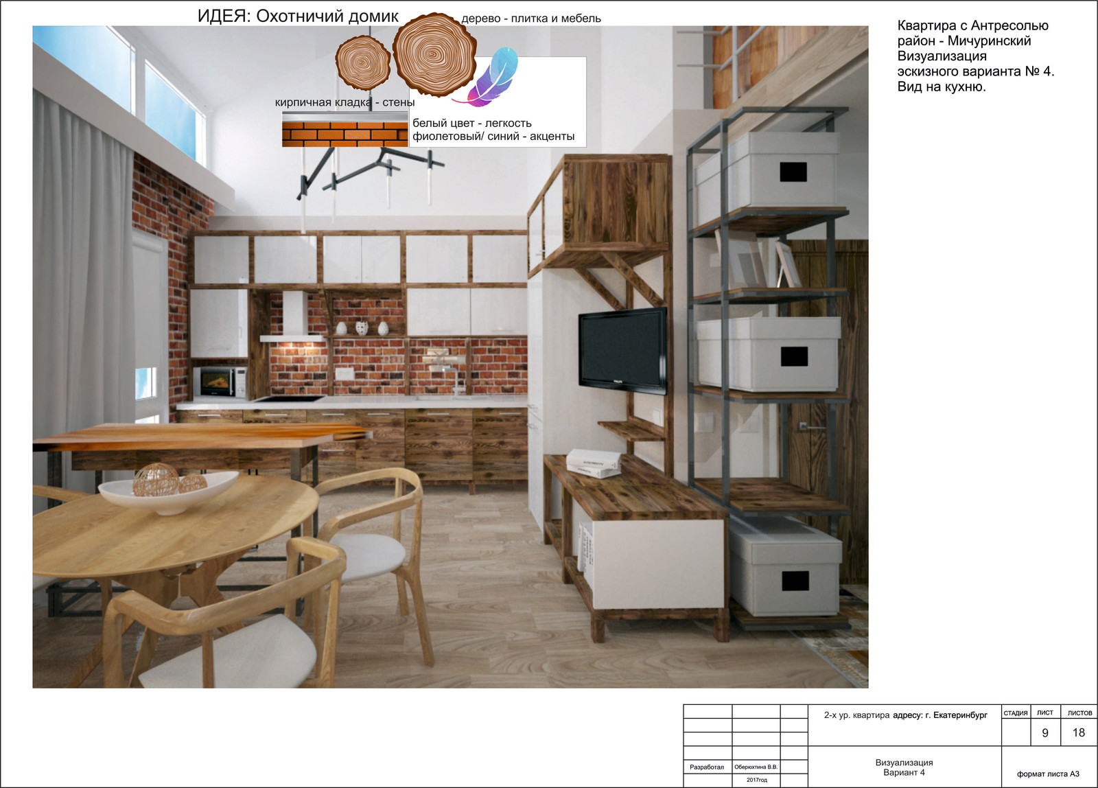 Дизайн квартиры с антресолью. Площадь 33 кв.м. г. Екатеринбург