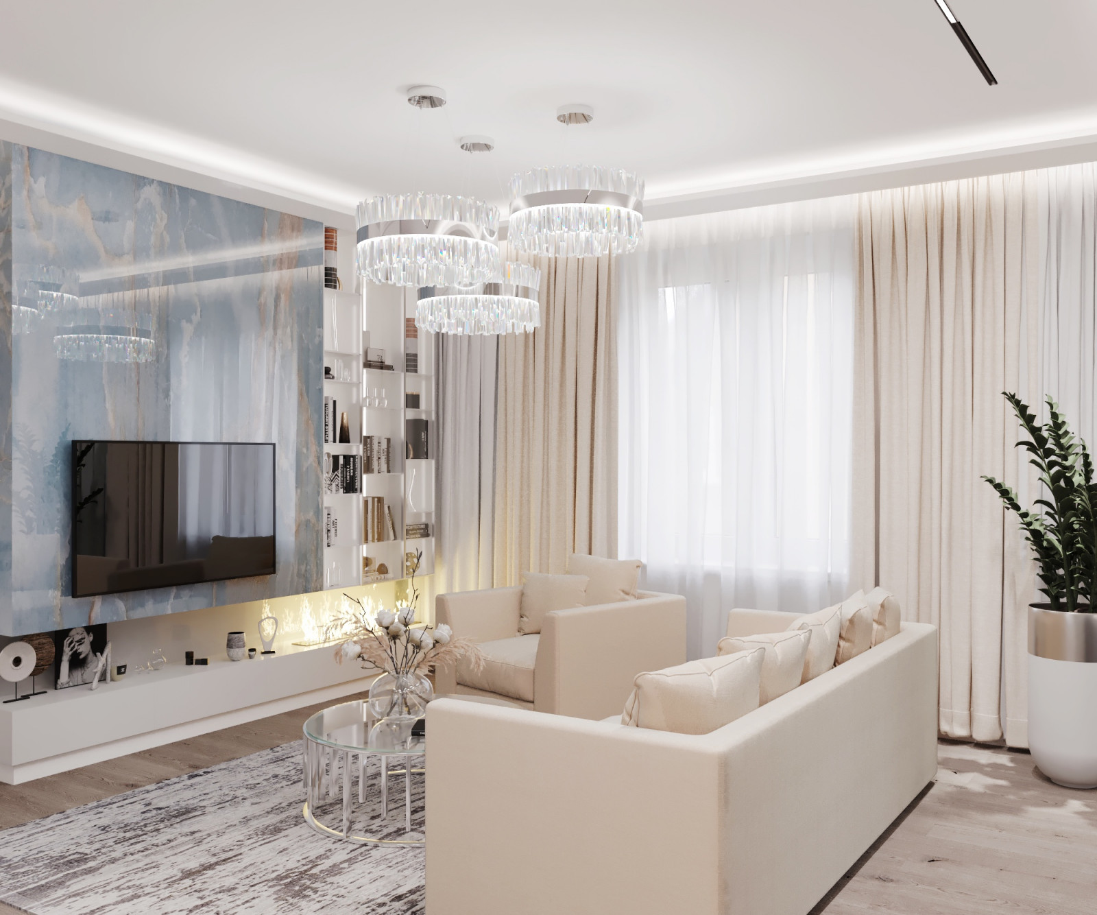 гостиная с голубым ониксом