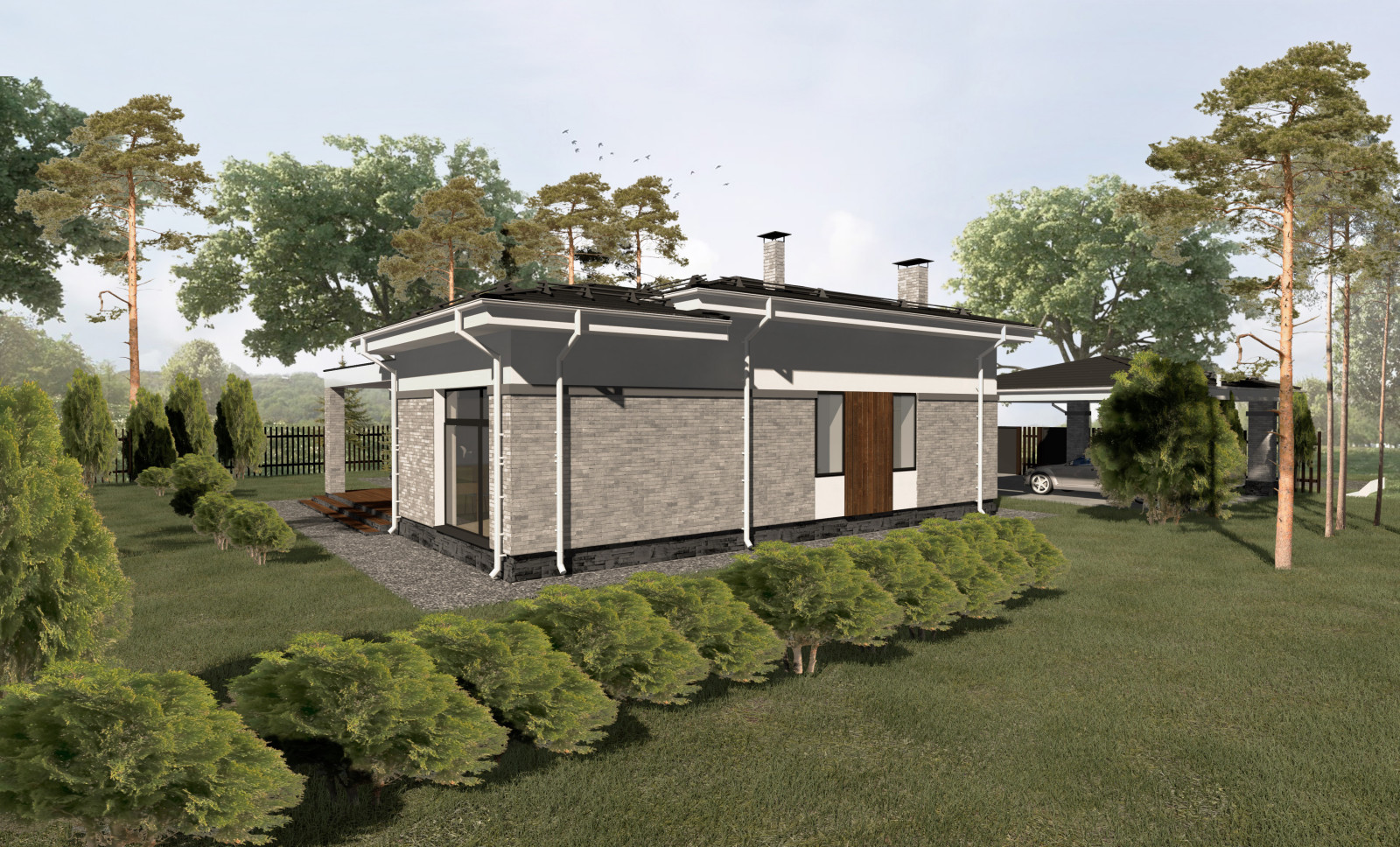 Одноэтажный дом в стиле Райта