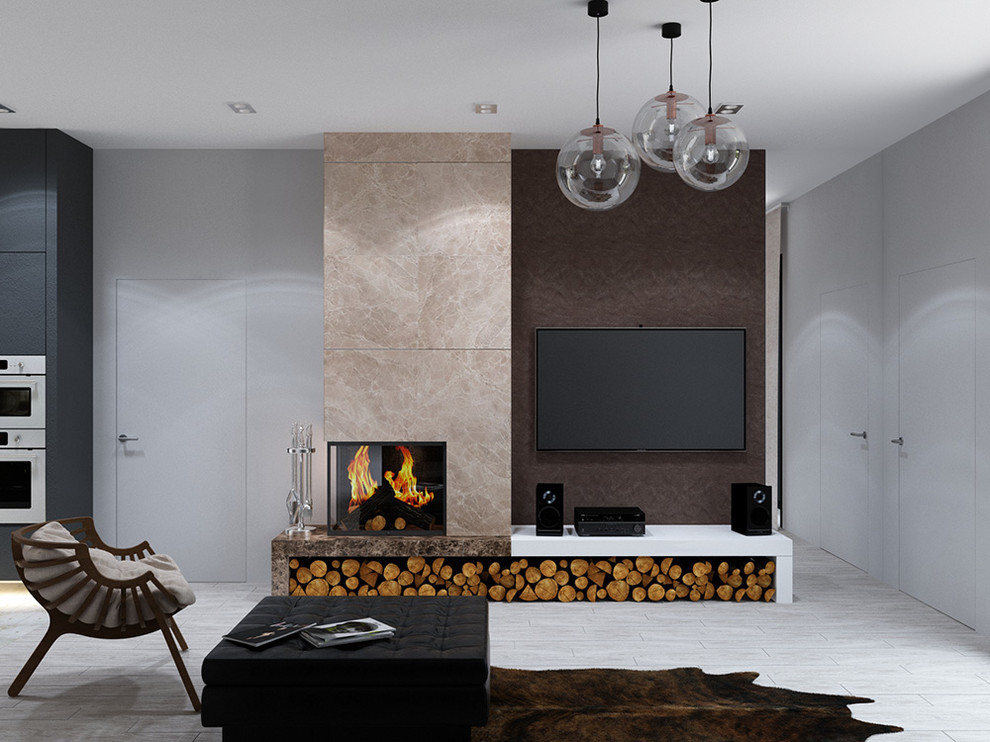 Обложка проекта: Гостиная с камином в частном доме