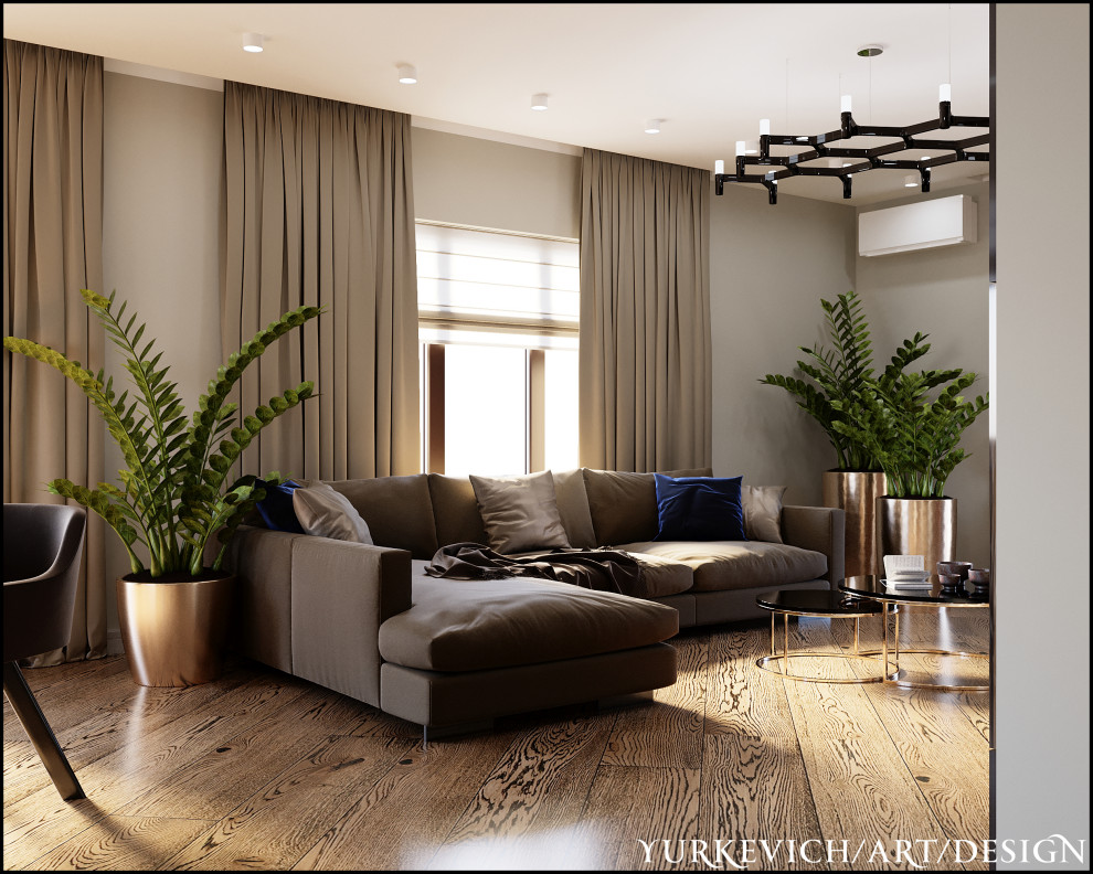 Кухня-гостиная в кофейных оттенках