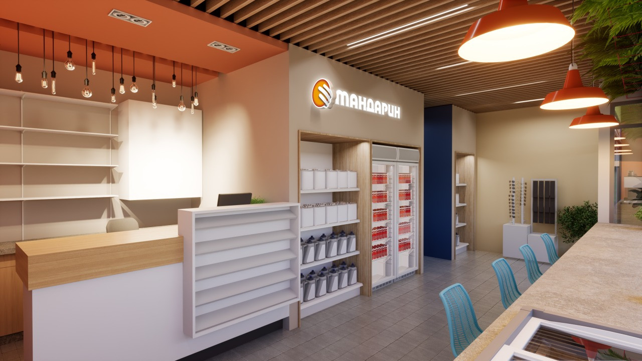 Интерьер кафе и магазина сети заправок "Мандарин", Рославль