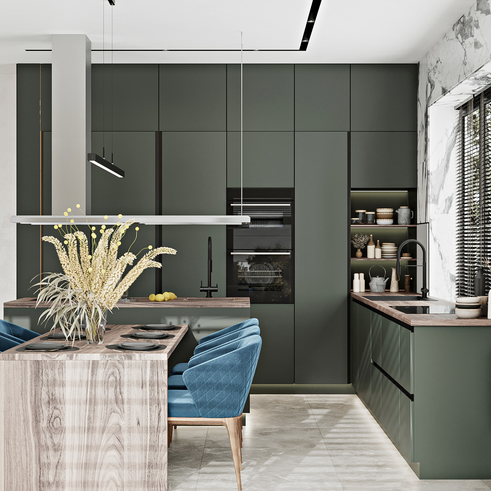 КП Первозванный 1, кухня-гостиная (вариант 4)