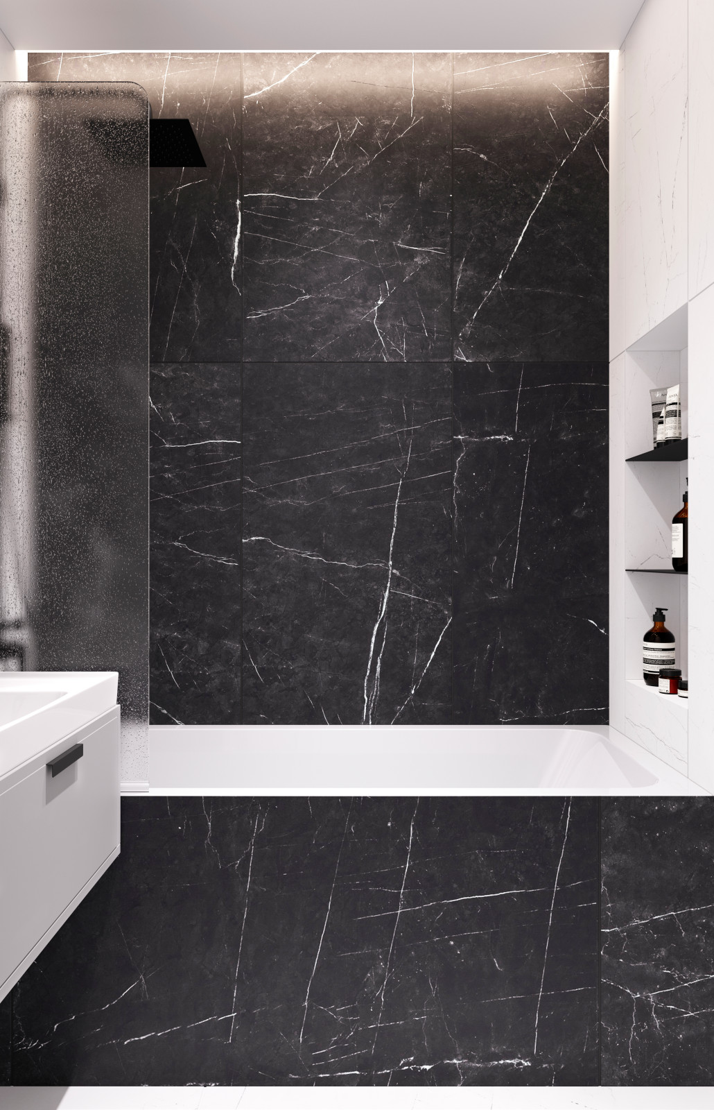 Ванная в черном камне