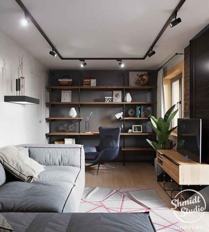 Проект интерьера "Black wall", Минск, 53 м.кв.