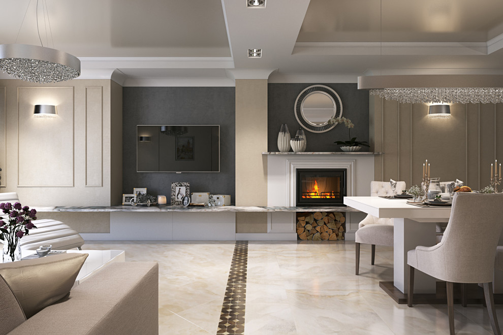 Интерьер загородного дома в серебристых тонах