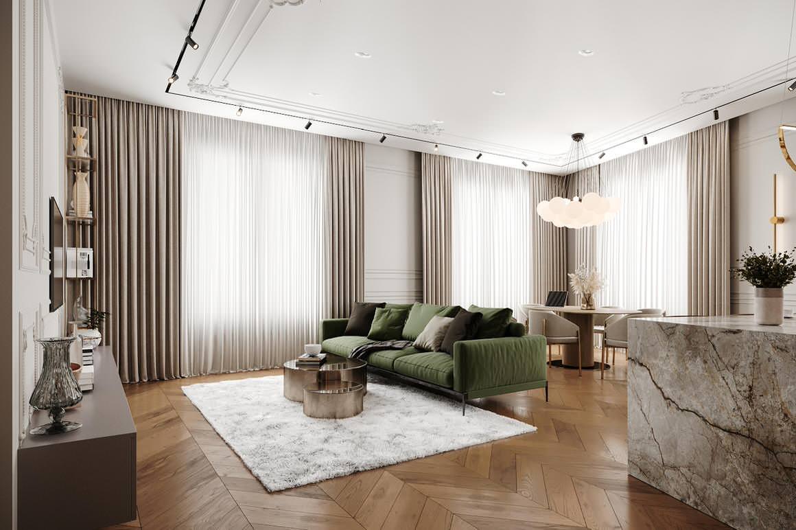 Светлый интерьер в стиле современная классика в ЖК Neva Haus - 177 кв. метров