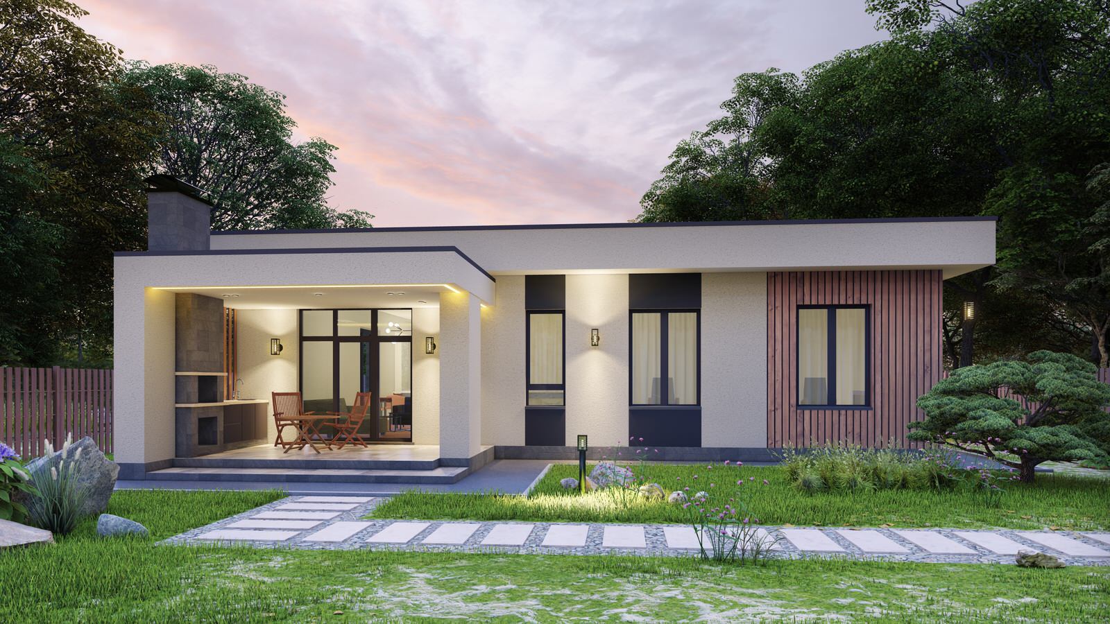 Одноэтажный дом в современном стиле