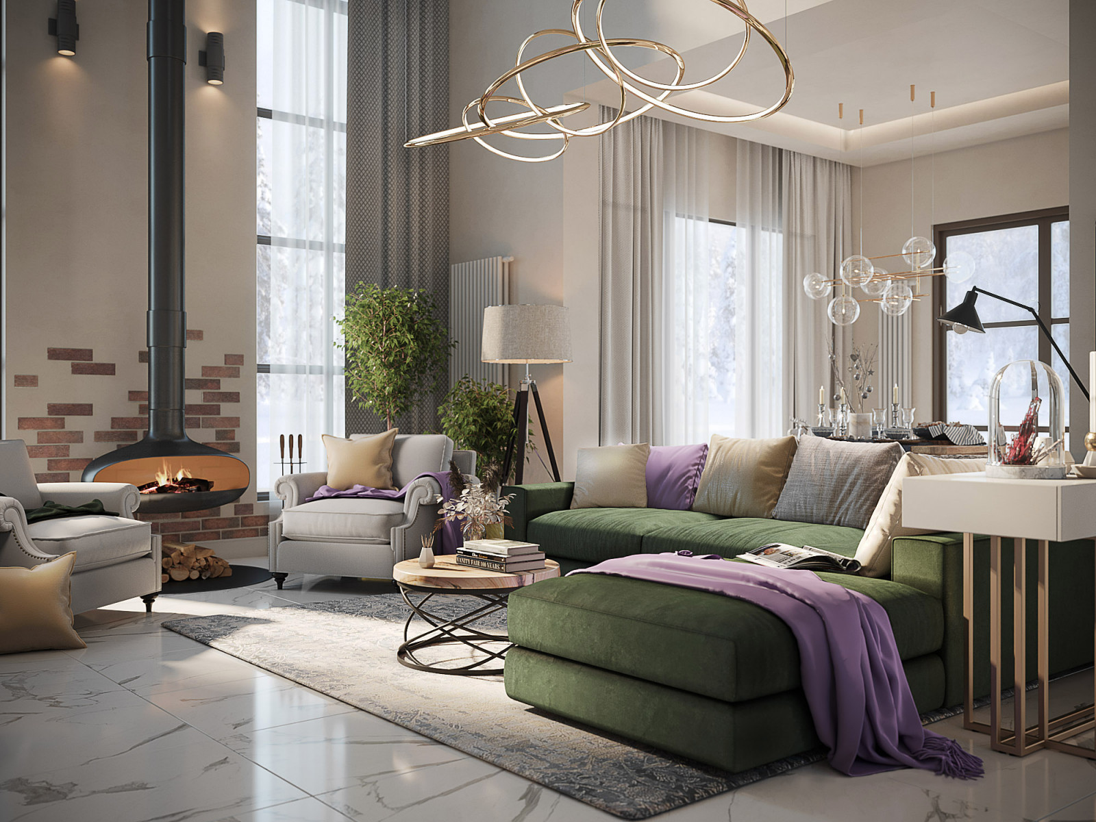 Пространство первого этажа. Гостиная