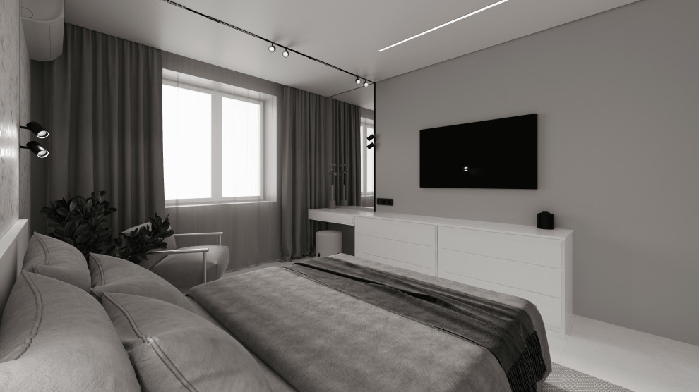 Монохромный минимализм в дизайне квартиры 100 кв. м. для семейной пары