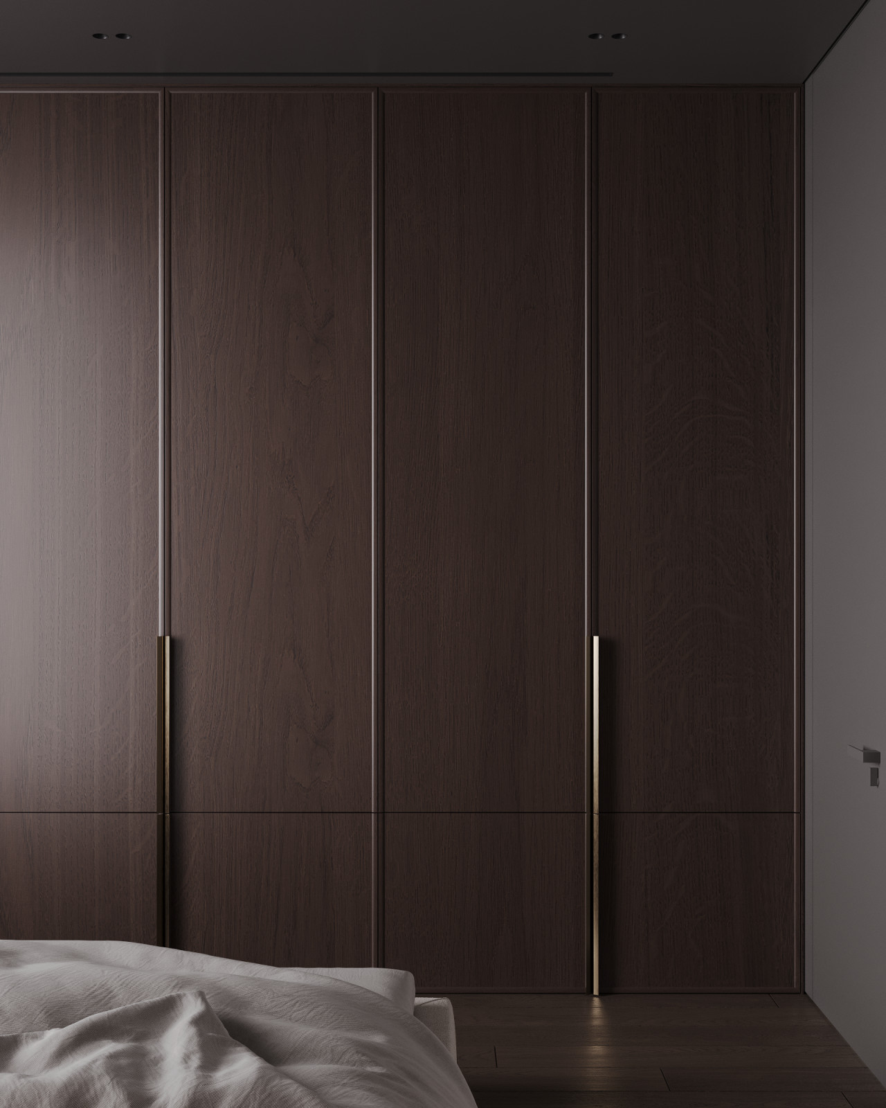 Визуализация интерьера спальни в темных тонах