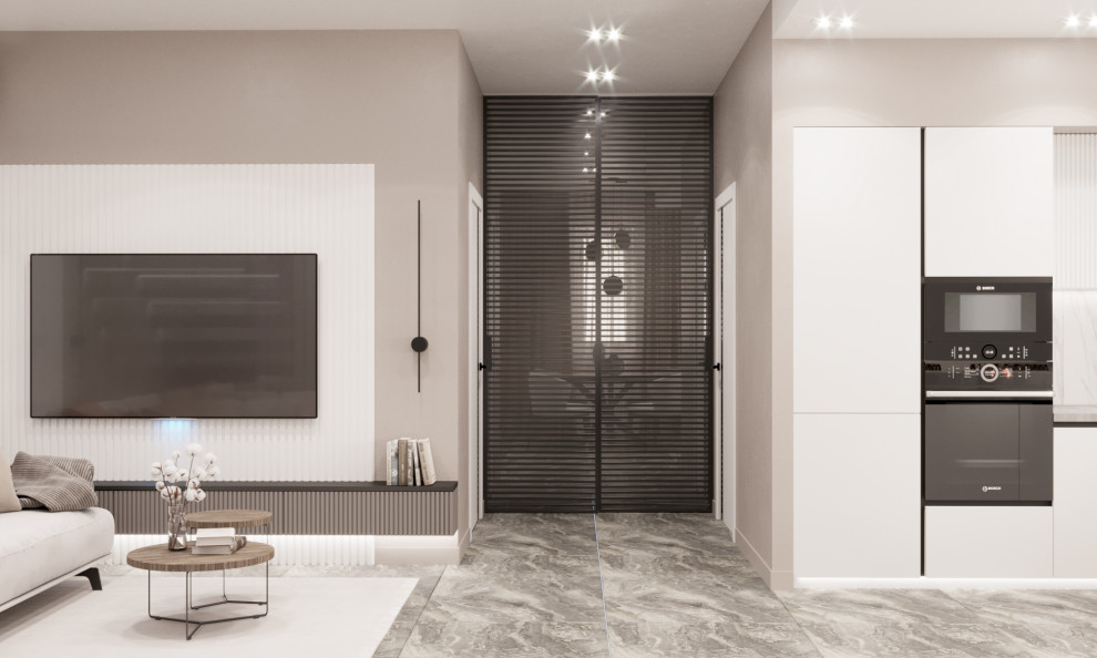 Кухня-гостиная в мягких оттенках