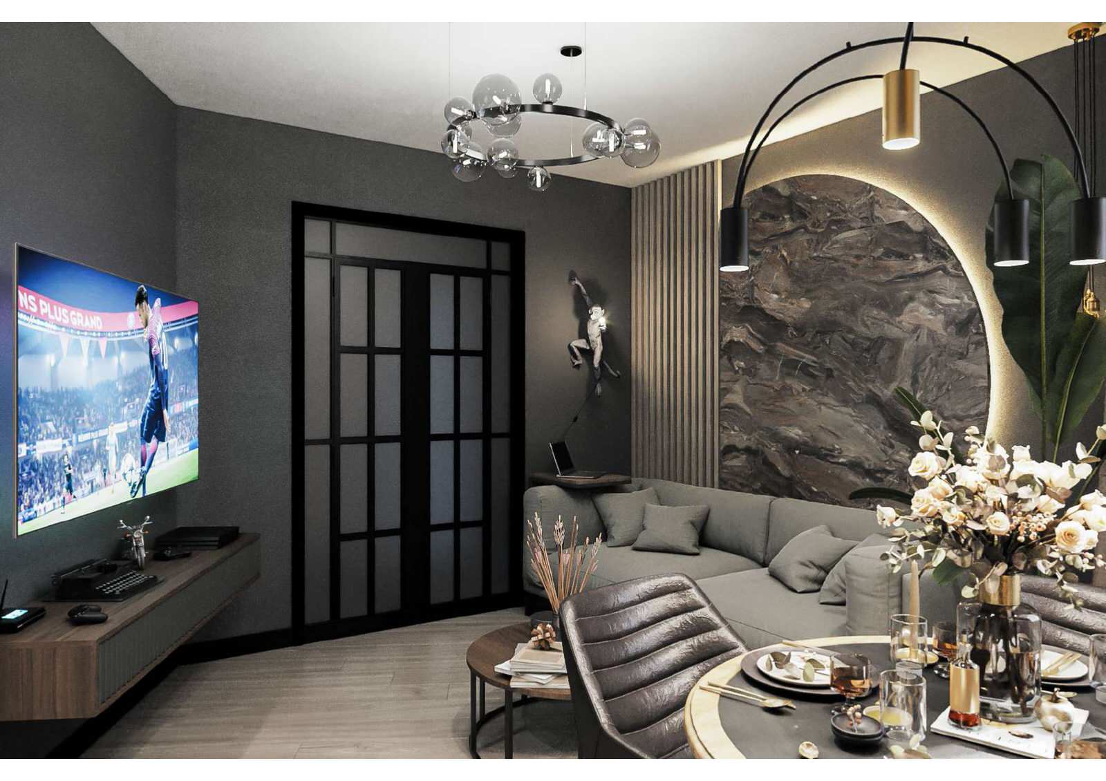 квартира в современном стиле в темных оттенках