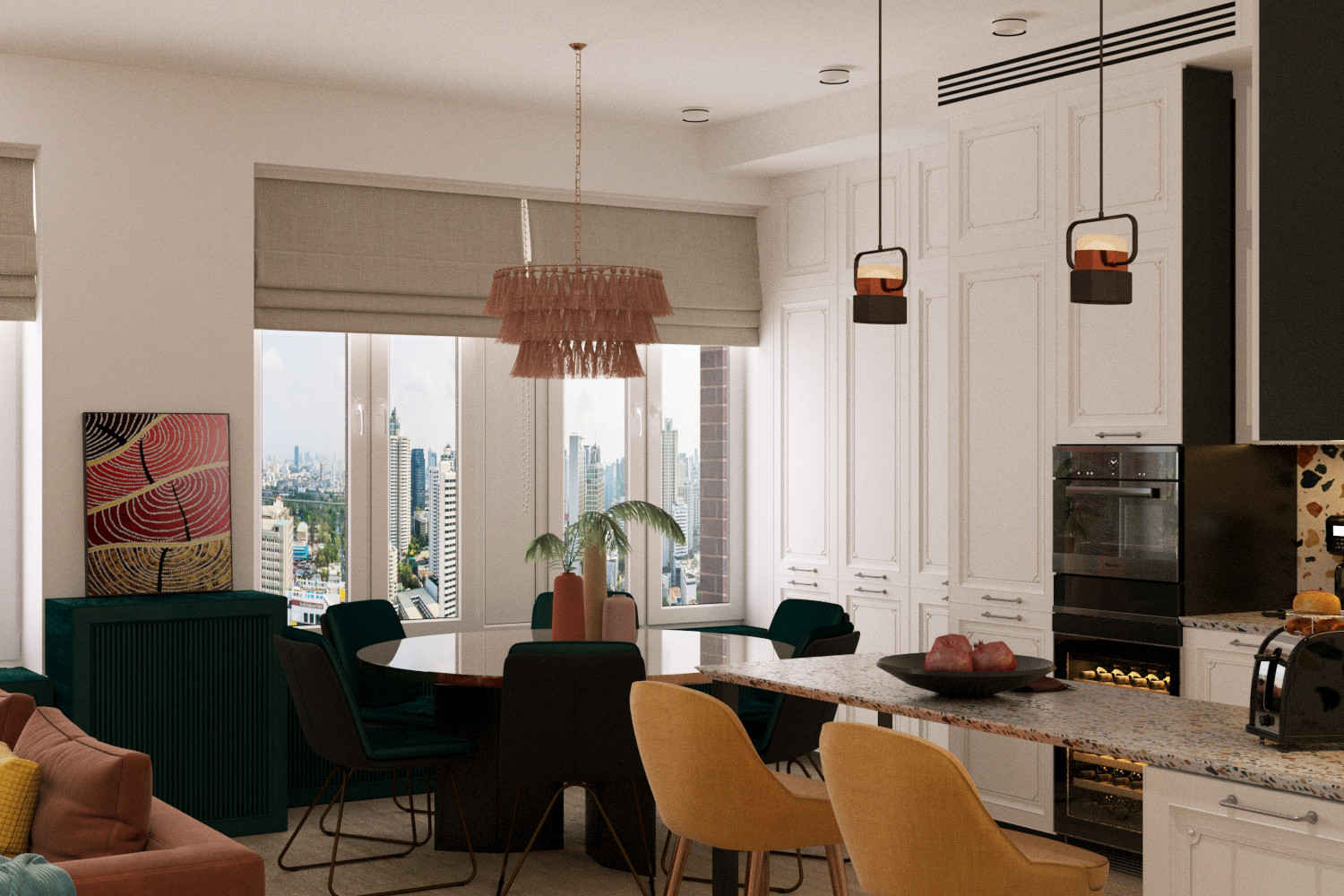 Кухня-гостиная ЖК Родной город проект "Солнечное конфетти"