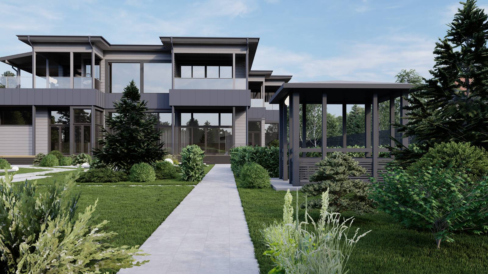 Концепция экстерьера и ландшафта загородного дома