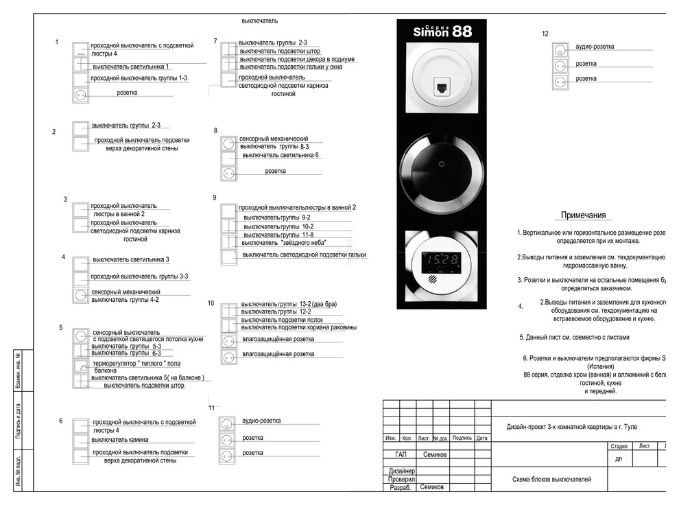 Чертежи дизайн-проекта 3-х комнатной квартиры на проспекте Ленина в Туле.