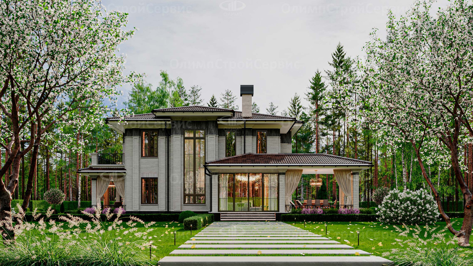 Двухэтажный дом «Трейси» в современном стиле с патио