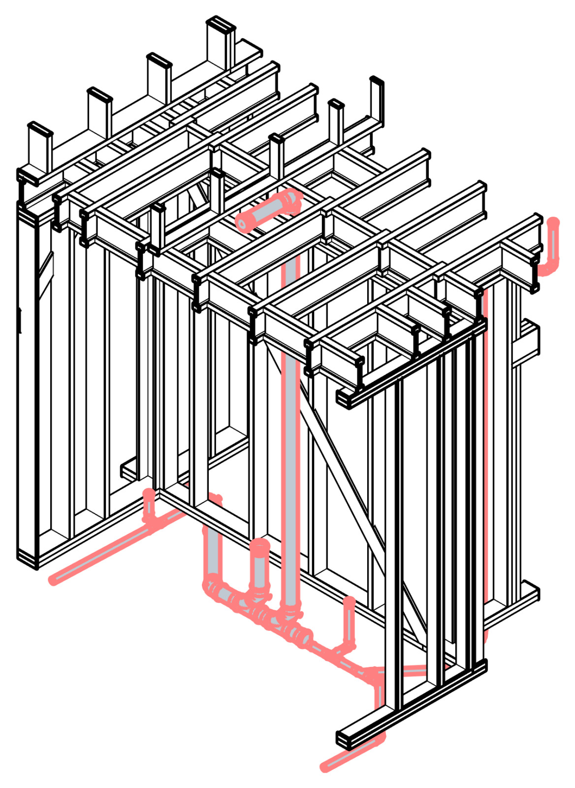 Трассы канализации расположенные в деревянном каркасе