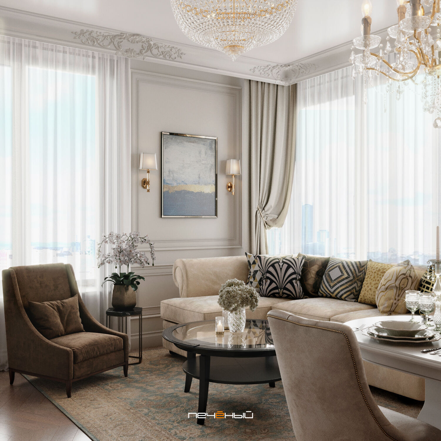 2025 Дизайн 3-комнатной квартиры 90 м² в классическом стиле, Москва, ЖК Остров