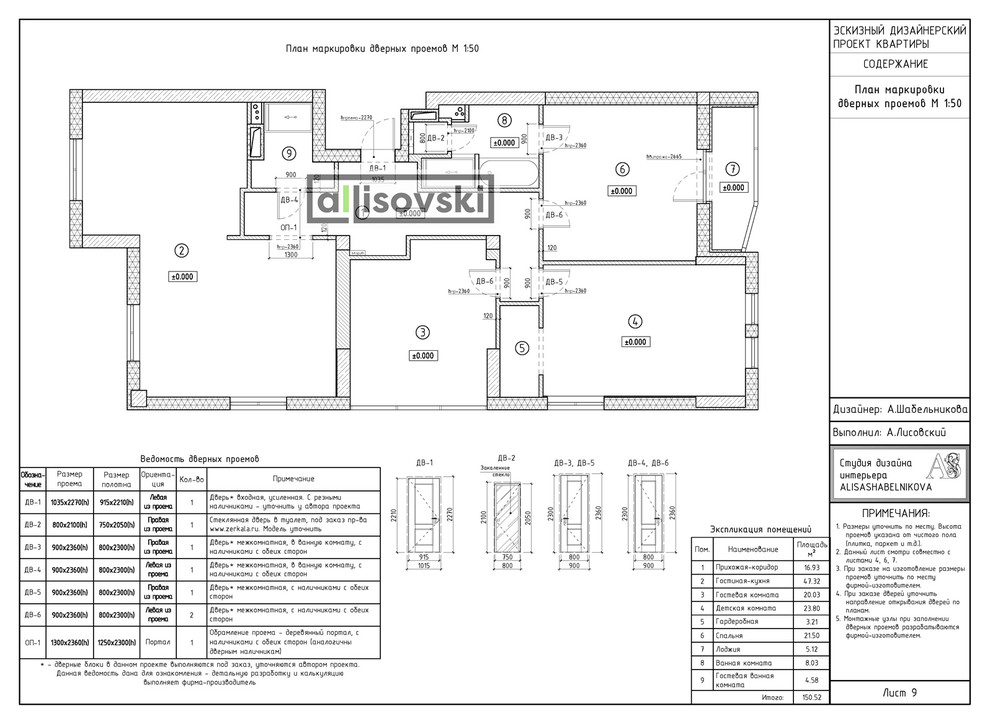 Проект рабочей документации (чертежей) для многокомнатной квартиры