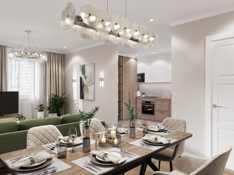 Гостиная с зеленым диваном