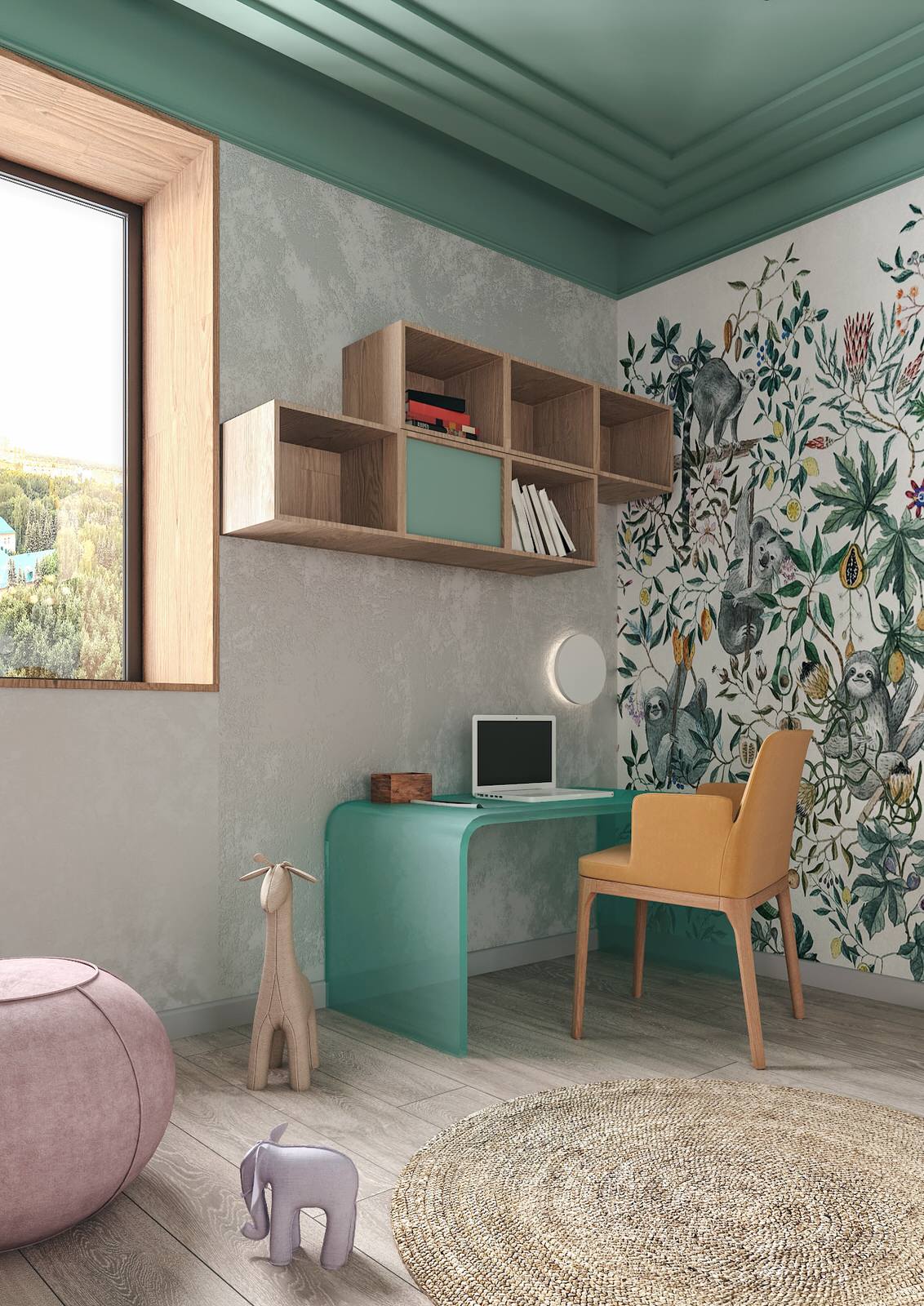 3D visualisation children's room for a 6 year old girl, 18.2 square meter.