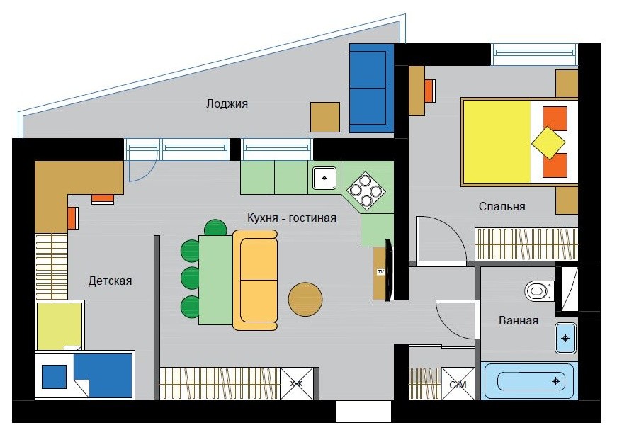 Перепланировка: Двухкомнатные квартиры в домах серии II-68-04
