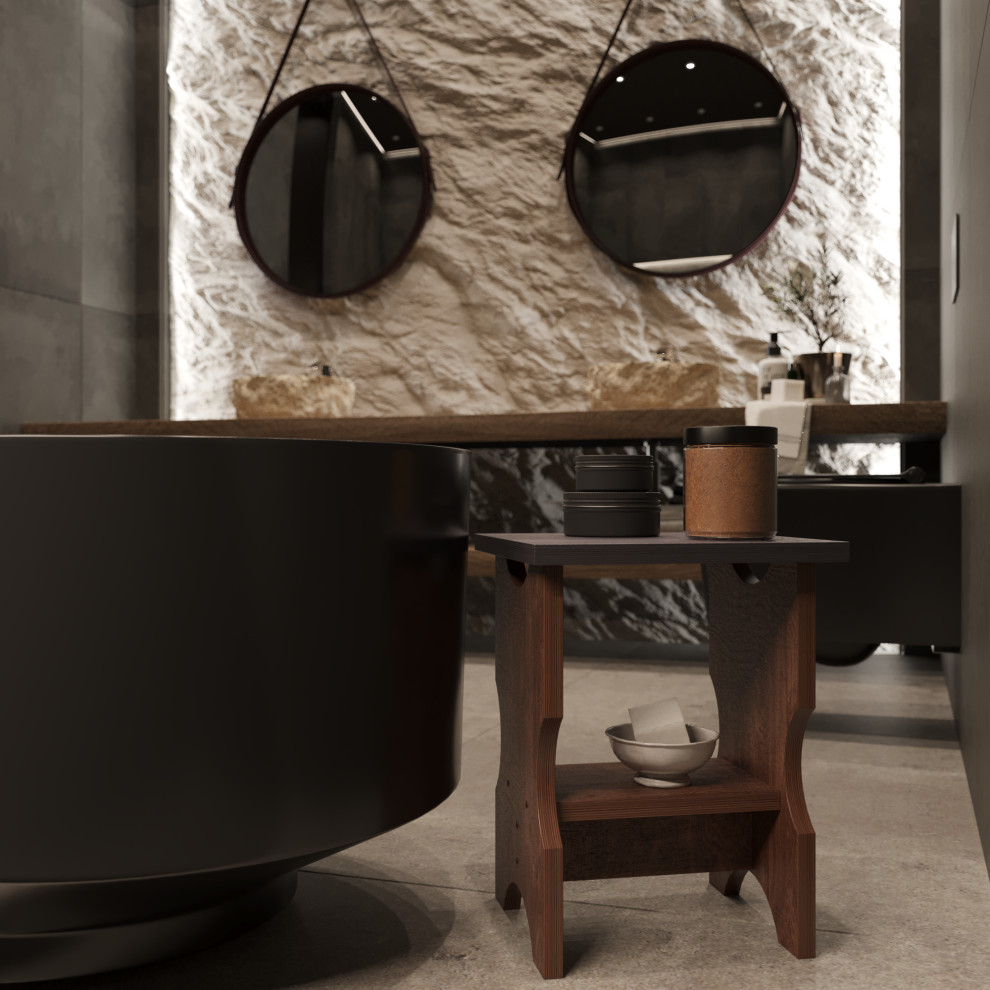 Табурет-столик 2 в 1 ЧАЙНЫЙ в ванной / цвет темный